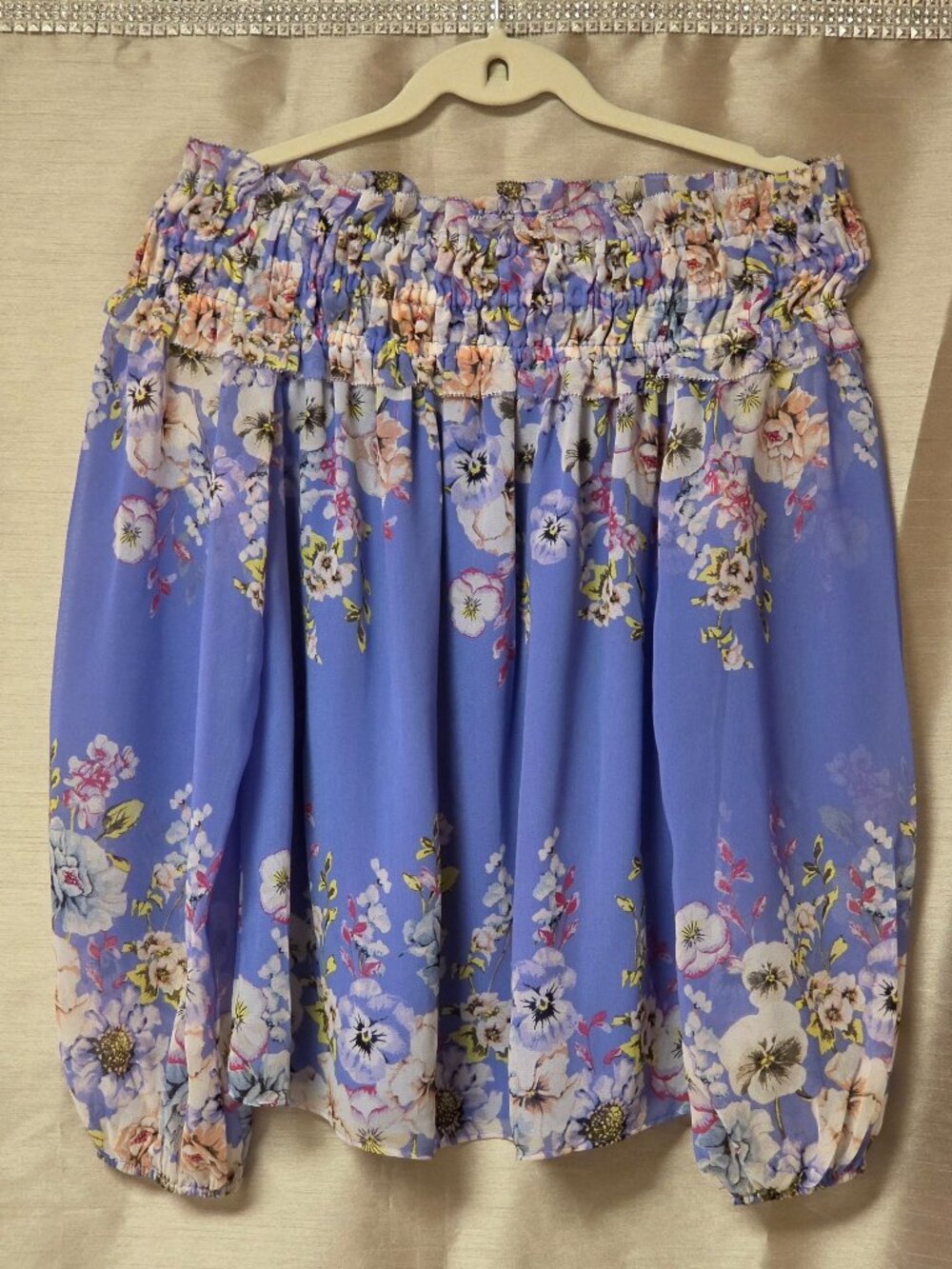 White House Black Market M Blue Floral Off-Shoulder Romantic Boho Balloon Blouse